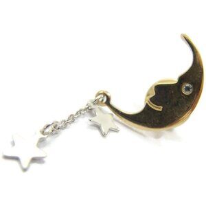 Vintage Avon 1978 Man in the Moon Tack Pin Crescent w/ Dangling Star Charms